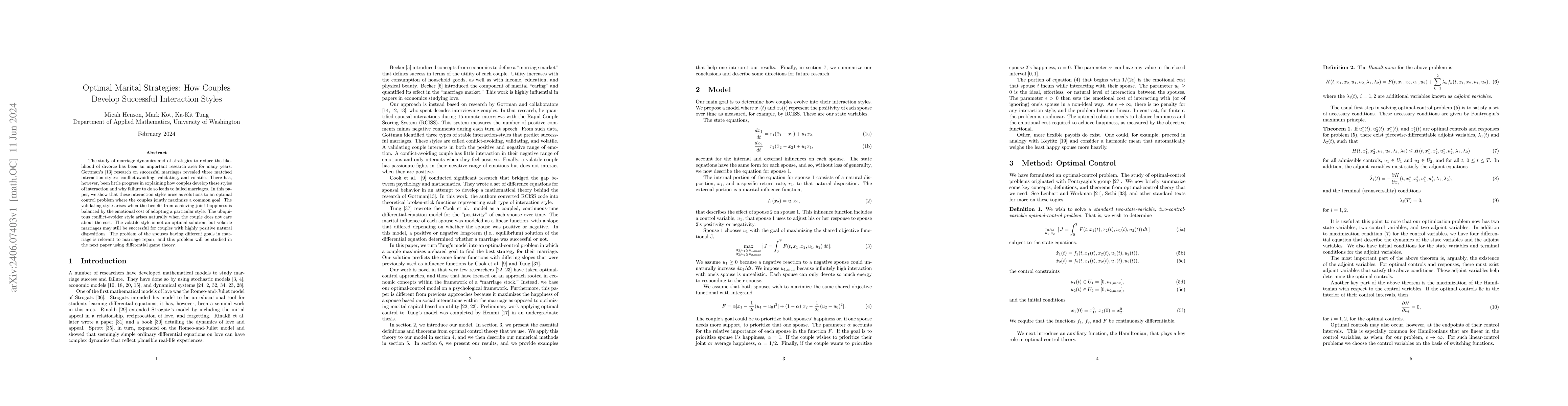 Thumbnail for Optimal Marital Strategies: How Couples Develop Successful Interaction
  Styles