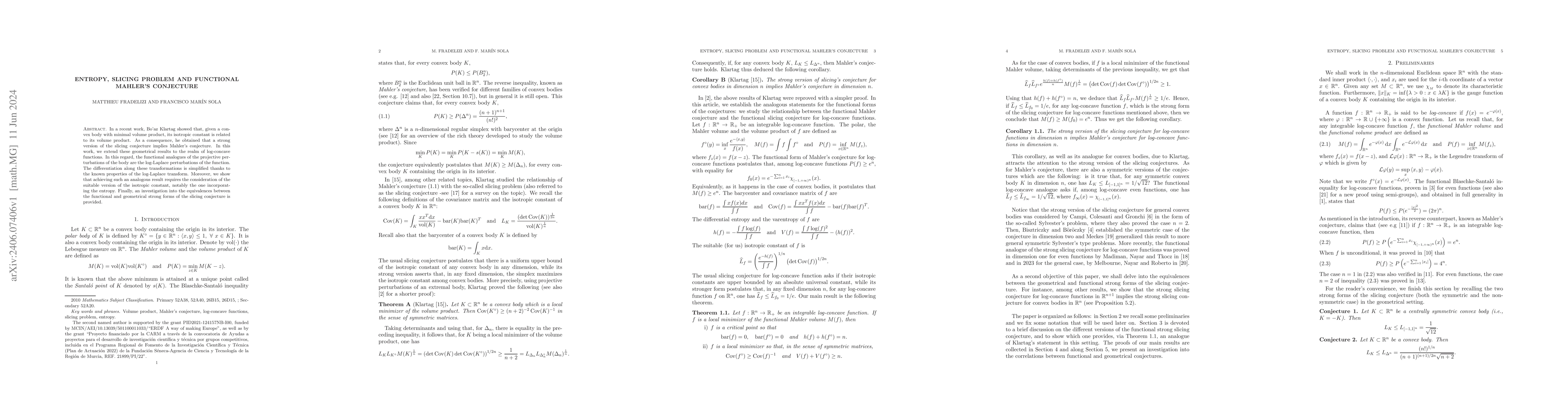 Thumbnail for Entropy, slicing problem and functional Mahler's conjecture