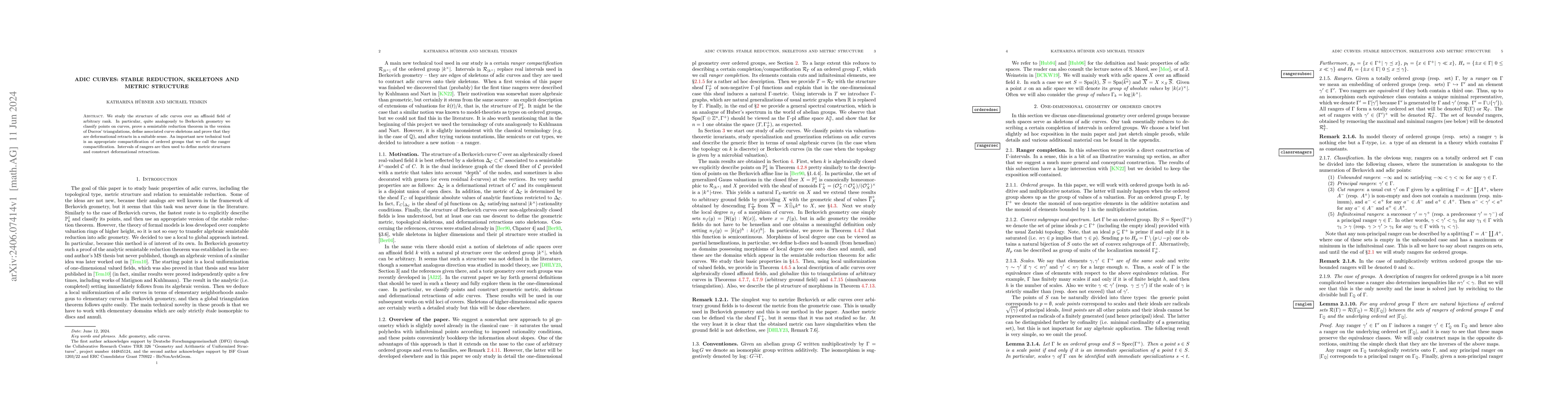 Thumbnail for Adic curves: stable reduction, skeletons and metric structure