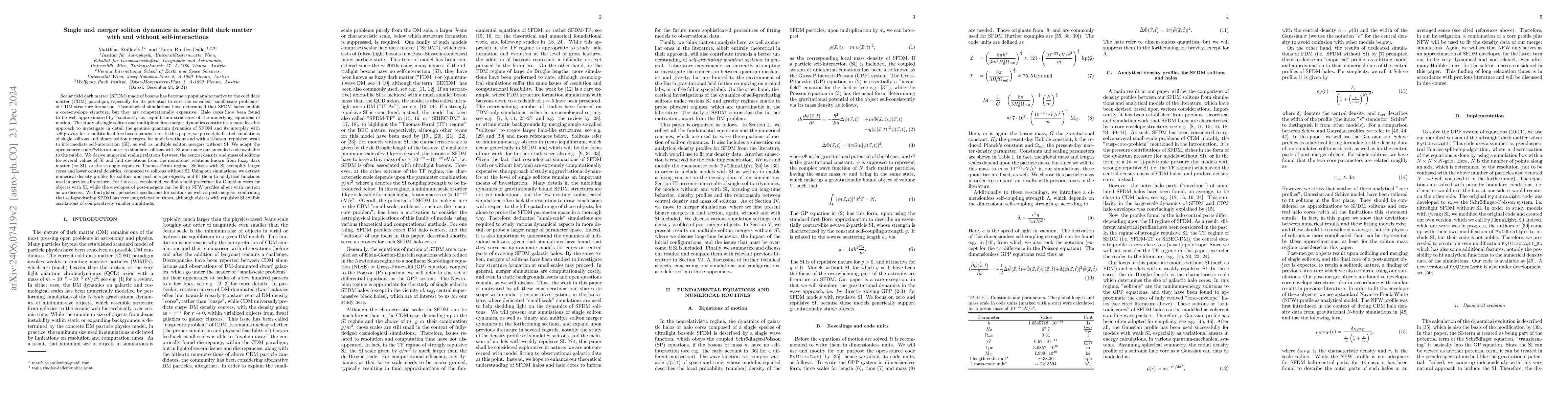 Thumbnail for Single and merger soliton dynamics in scalar field dark matter with and
  without self-interactions