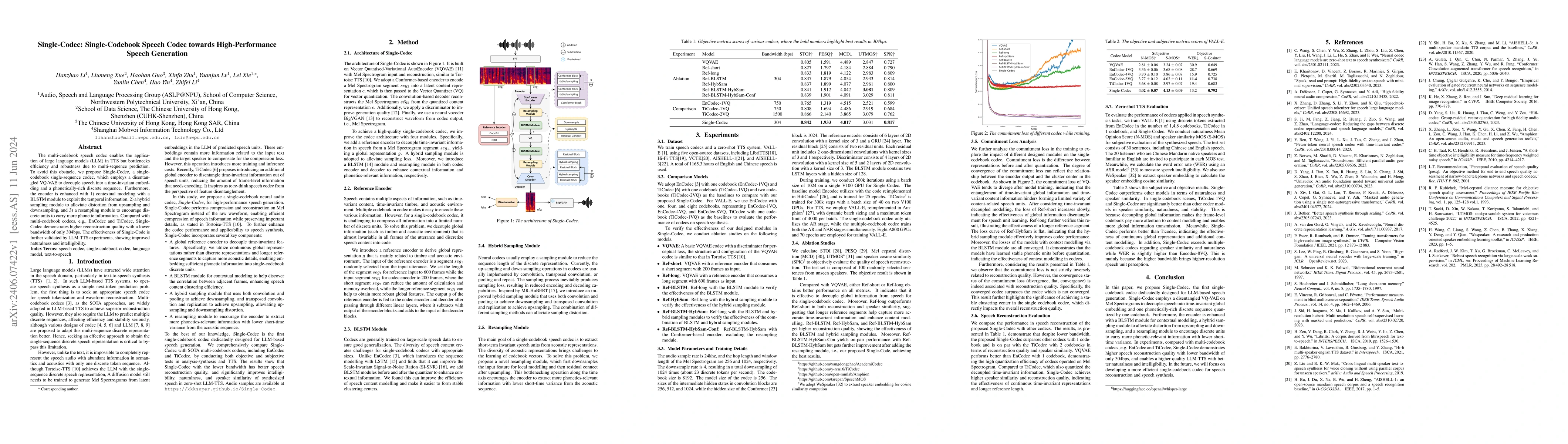 Thumbnail for Single-Codec: Single-Codebook Speech Codec towards High-Performance
  Speech Generation