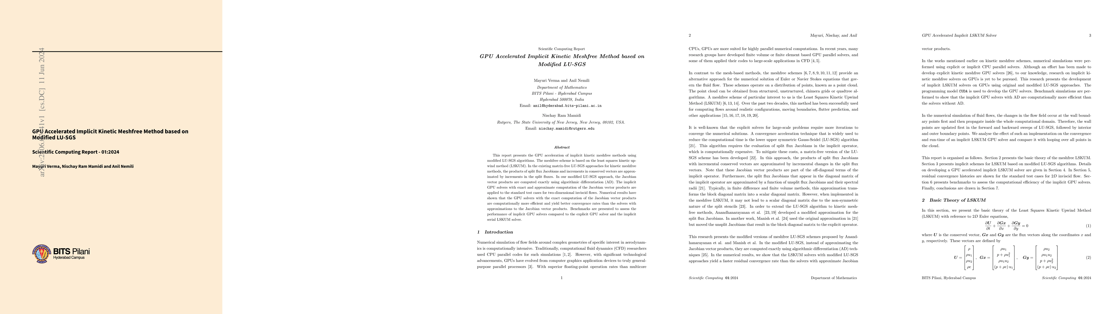 Thumbnail for GPU Accelerated Implicit Kinetic Meshfree Method based on Modified
  LU-SGS