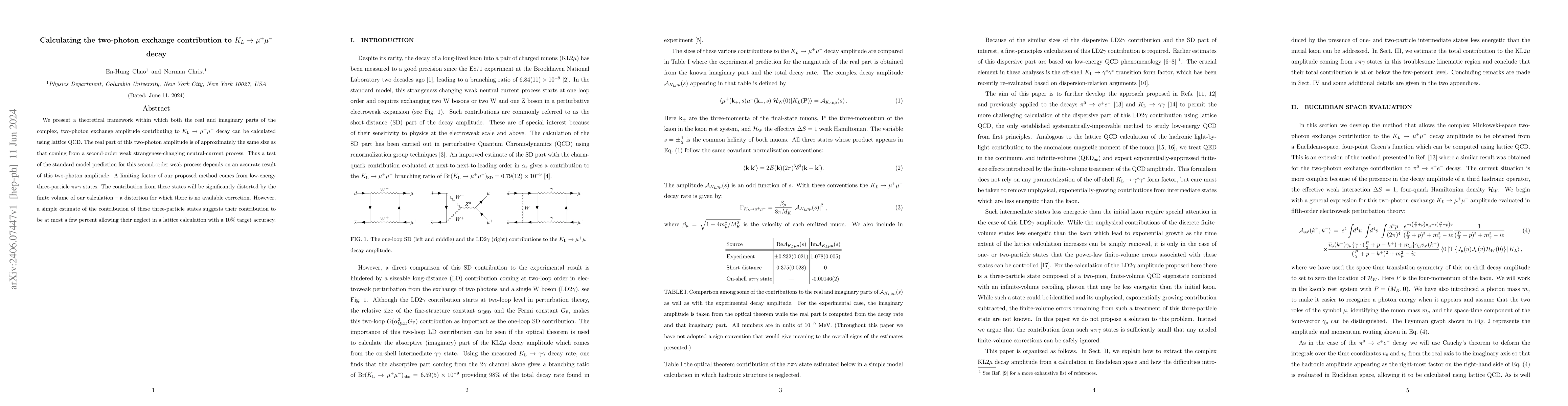 Thumbnail for Calculating the two-photon exchange contribution to
  $K_L\rightarrow\mu^+\mu^-$ decay