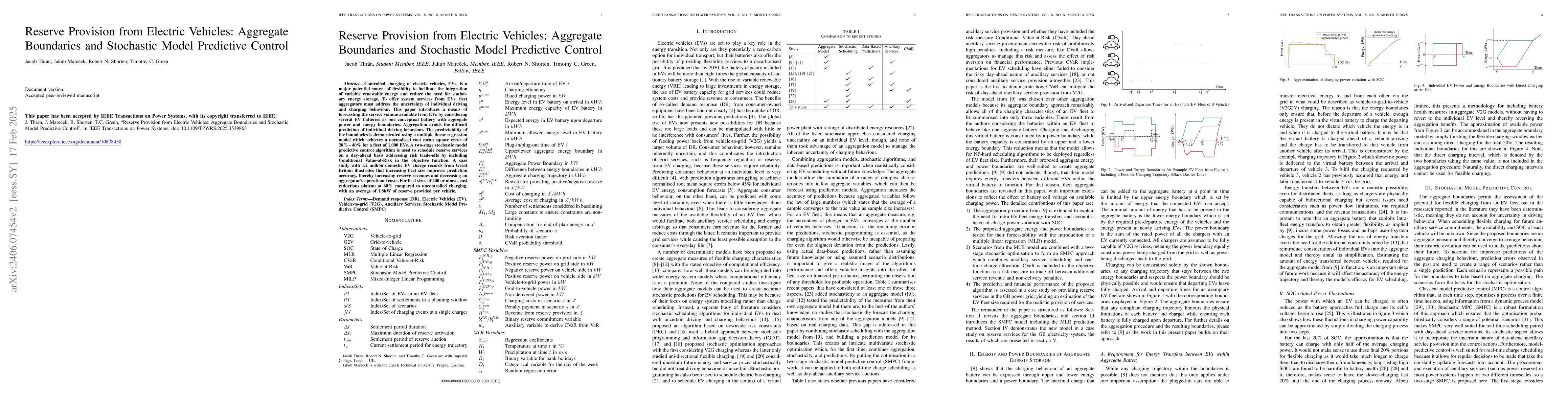 Thumbnail for Reserve Provision from Electric Vehicles: Aggregate Boundaries and
  Stochastic Model Predictive Control