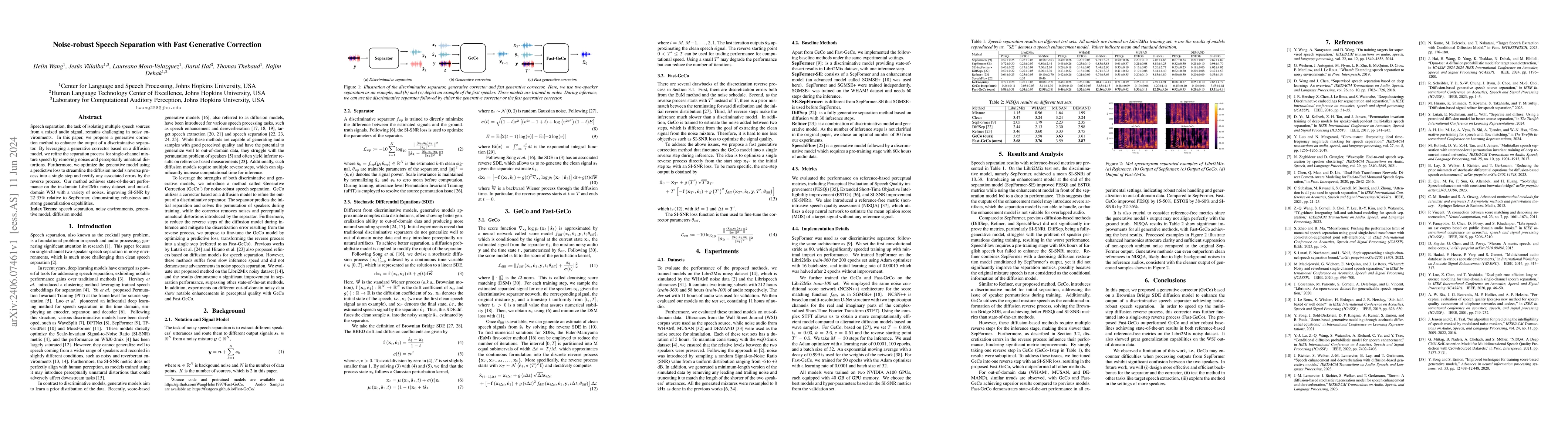 Thumbnail for Noise-robust Speech Separation with Fast Generative Correction
