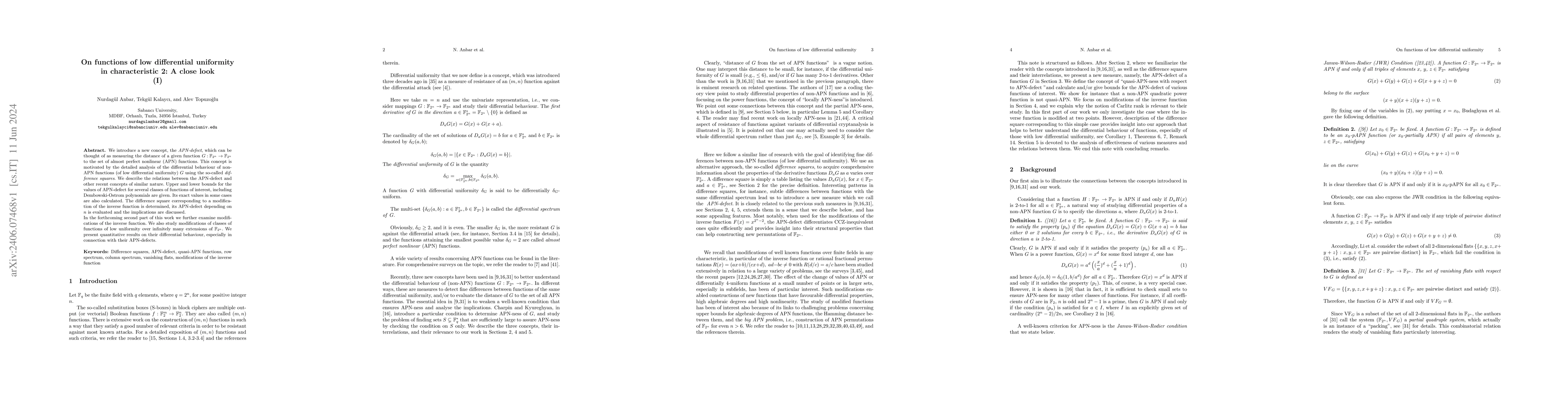 Thumbnail for On functions of low differential uniformity in characteristic 2: A close
  look (I)