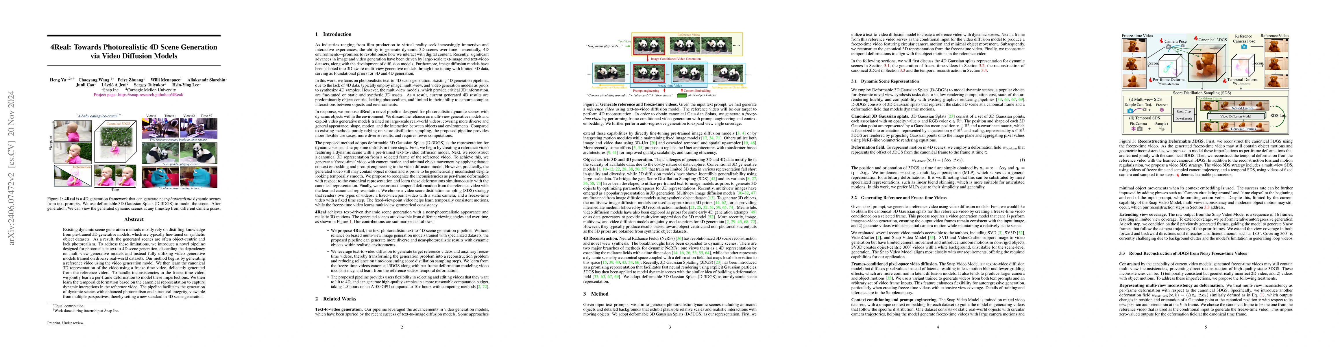 Thumbnail for 4Real: Towards Photorealistic 4D Scene Generation via Video Diffusion
  Models