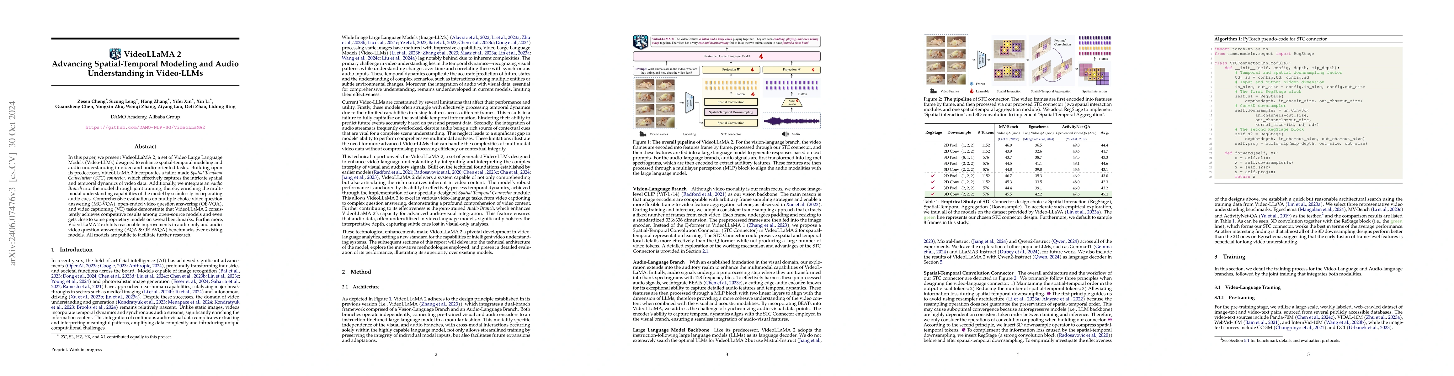 Thumbnail for VideoLLaMA 2: Advancing Spatial-Temporal Modeling and Audio
  Understanding in Video-LLMs
