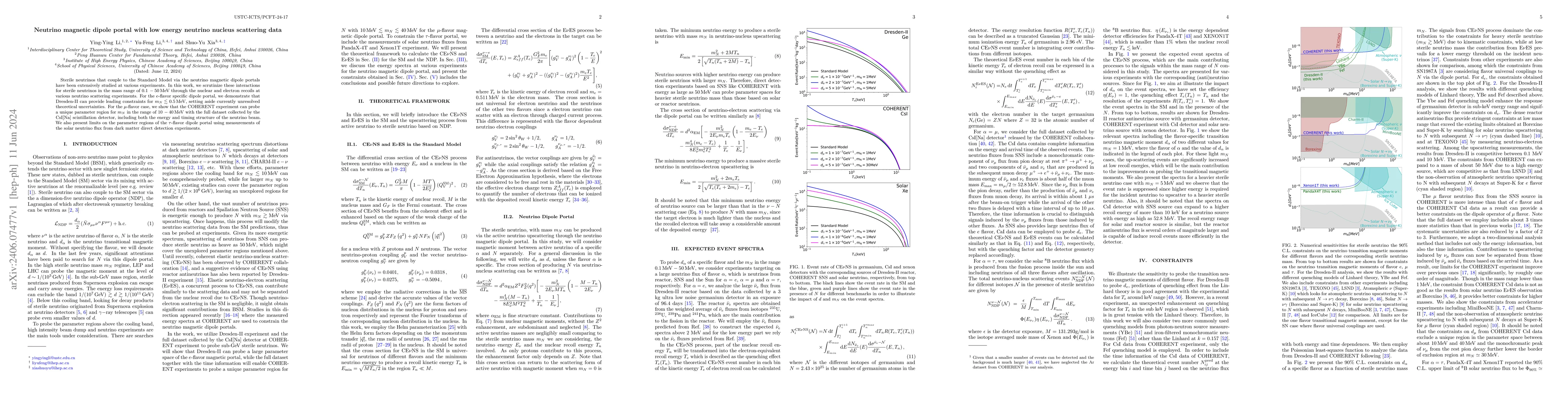Thumbnail for Neutrino magnetic dipole portal with low energy neutrino nucleus
  scattering data