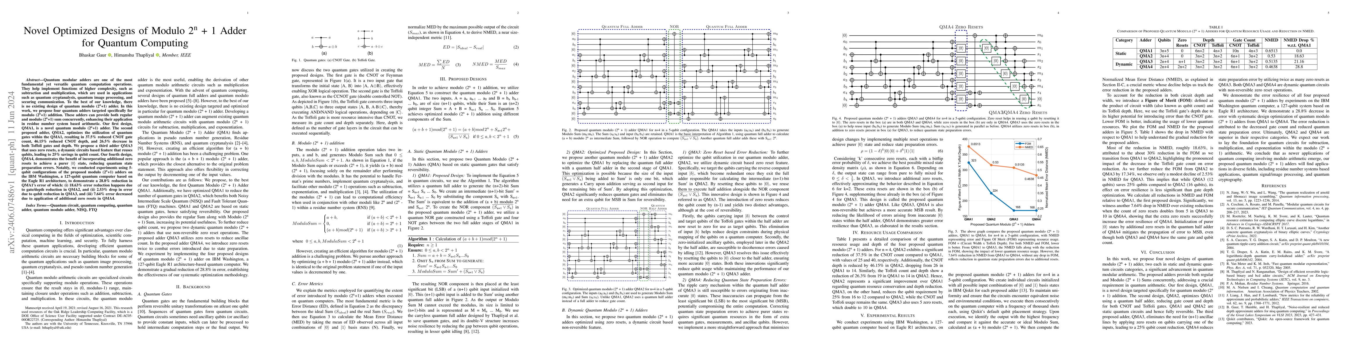 Thumbnail for Novel Optimized Designs of Modulo $2n+1$ Adder for Quantum Computing