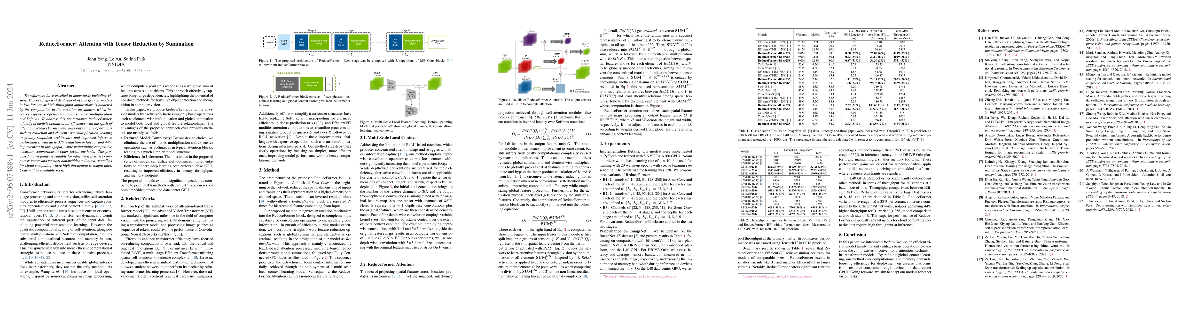 Thumbnail for ReduceFormer: Attention with Tensor Reduction by Summation