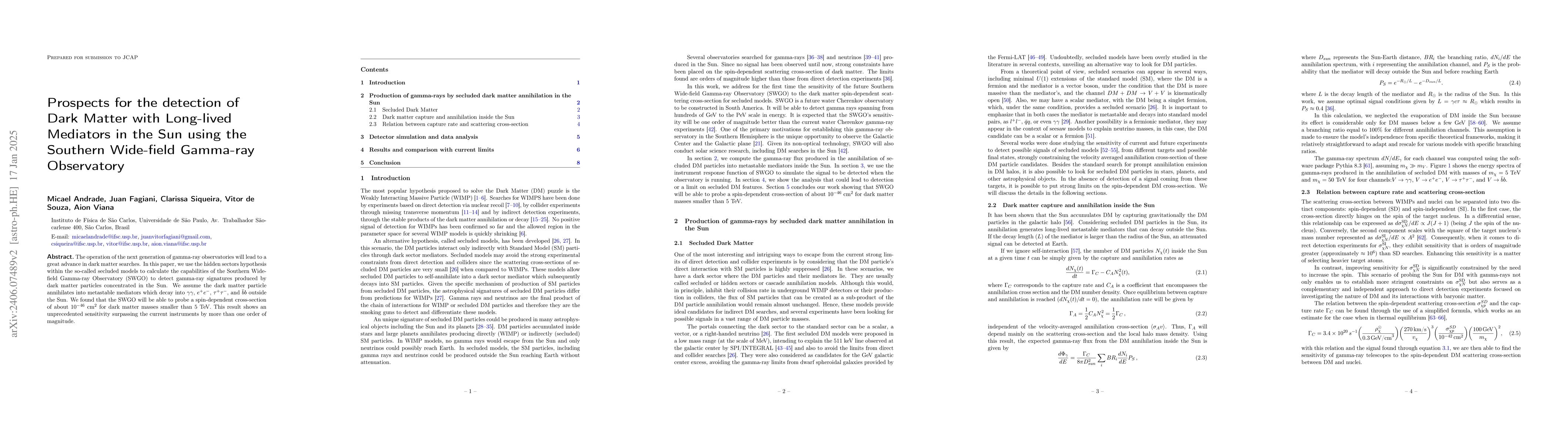 Thumbnail for Prospects for the detection of Dark Matter with Long-lived Mediators in
  the Sun using the Southern Wide-field Gamma-ray Observatory