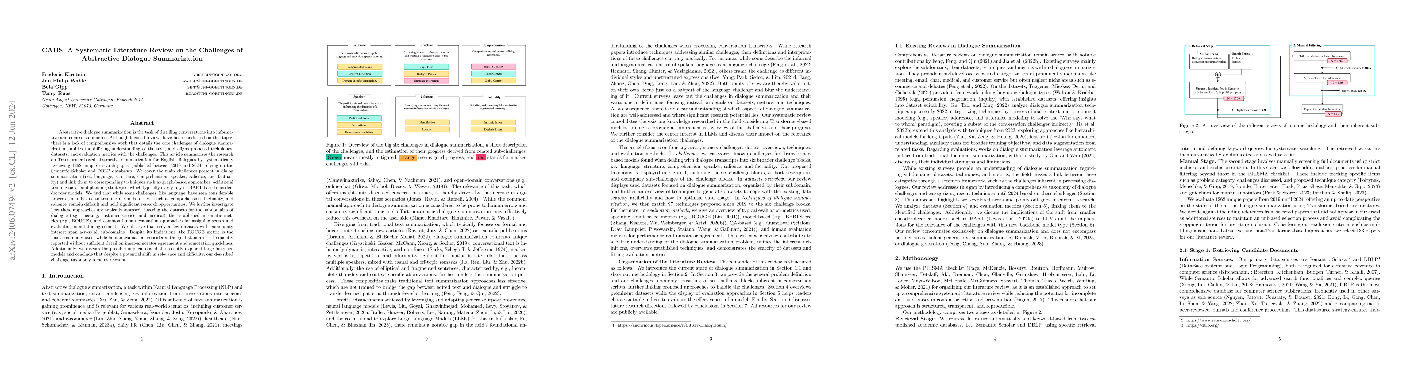 Thumbnail for CADS: A Systematic Literature Review on the Challenges of Abstractive
  Dialogue Summarization
