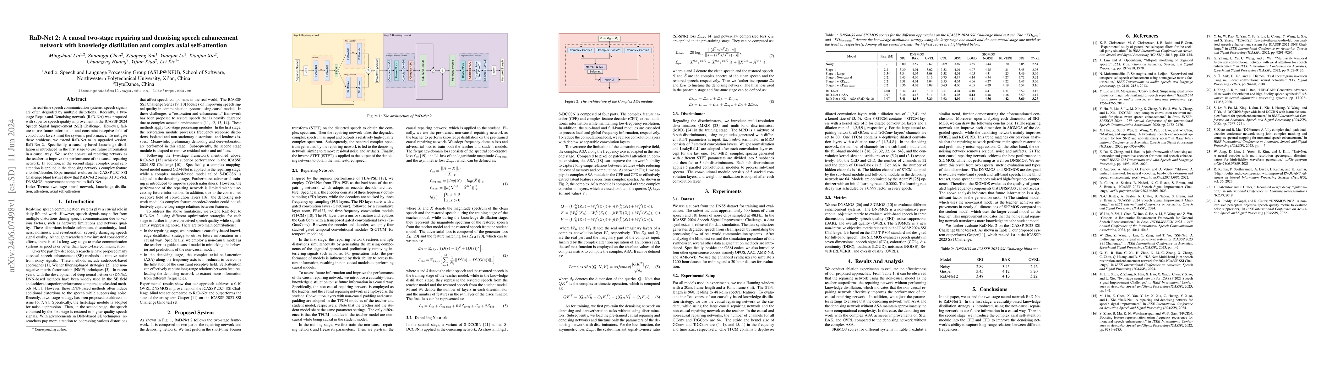 Thumbnail for RaD-Net 2: A causal two-stage repairing and denoising speech enhancement
  network with knowledge distillation and complex axial self-attention
