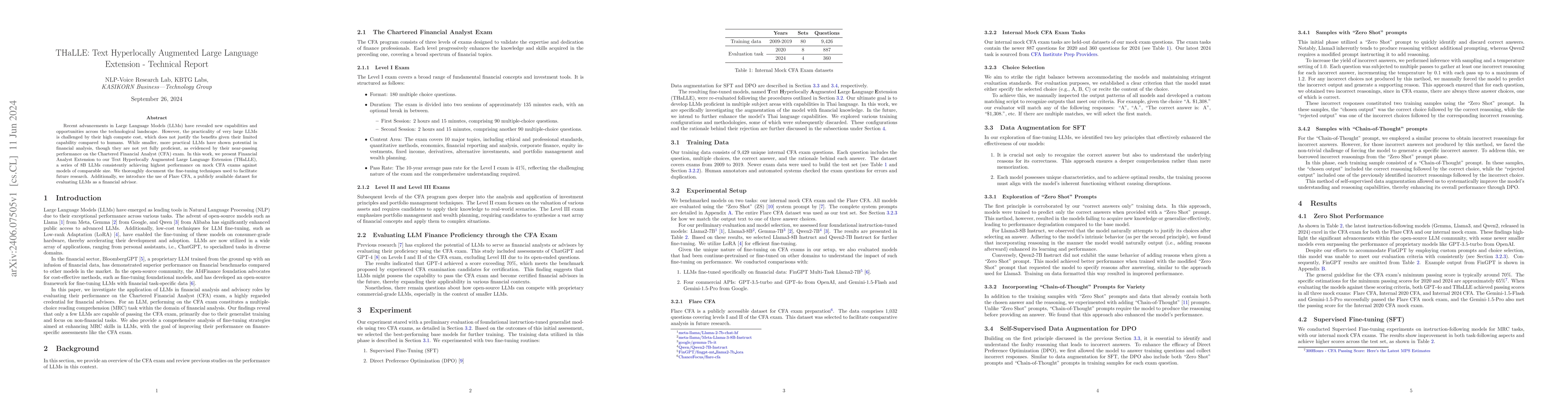 Thumbnail for THaLLE: Text Hyperlocally Augmented Large Language Extension --
  Technical Report