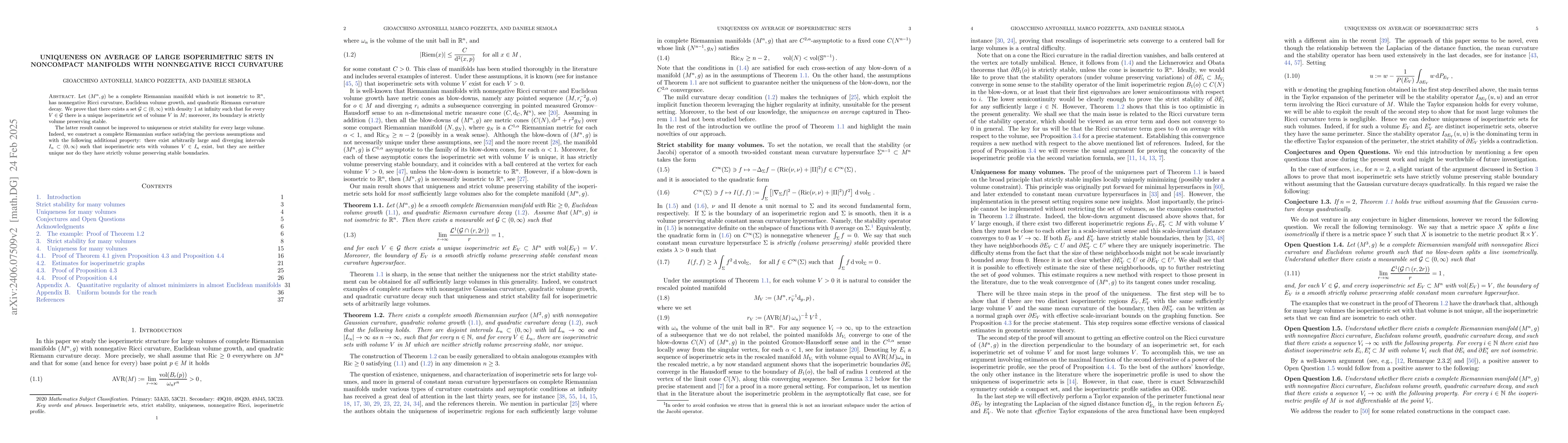 Thumbnail for Uniqueness on average of large isoperimetric sets in noncompact
  manifolds with nonnegative Ricci curvature