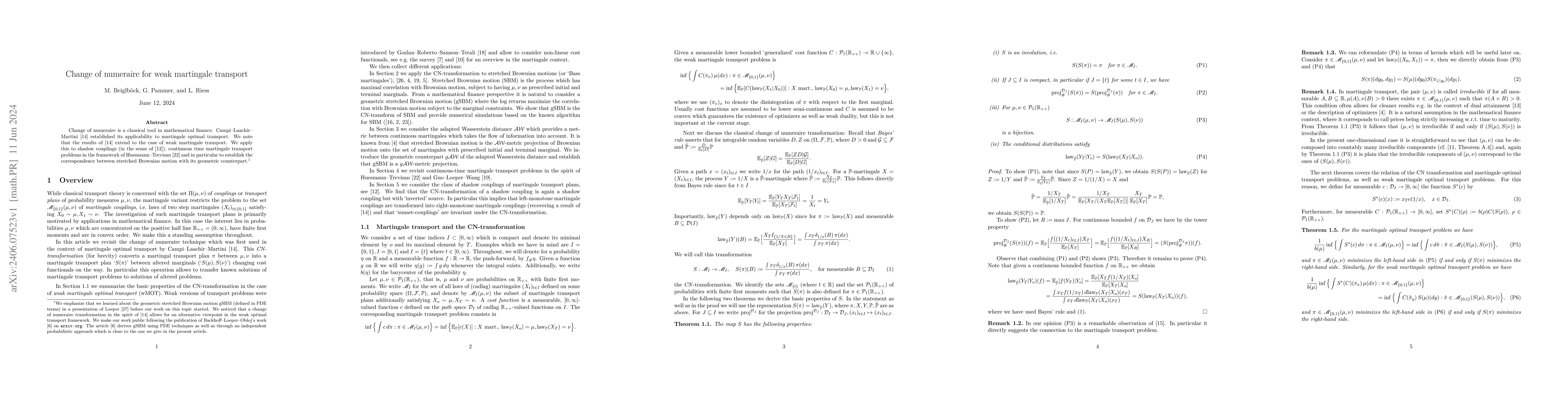 Thumbnail for Change of numeraire for weak martingale transport