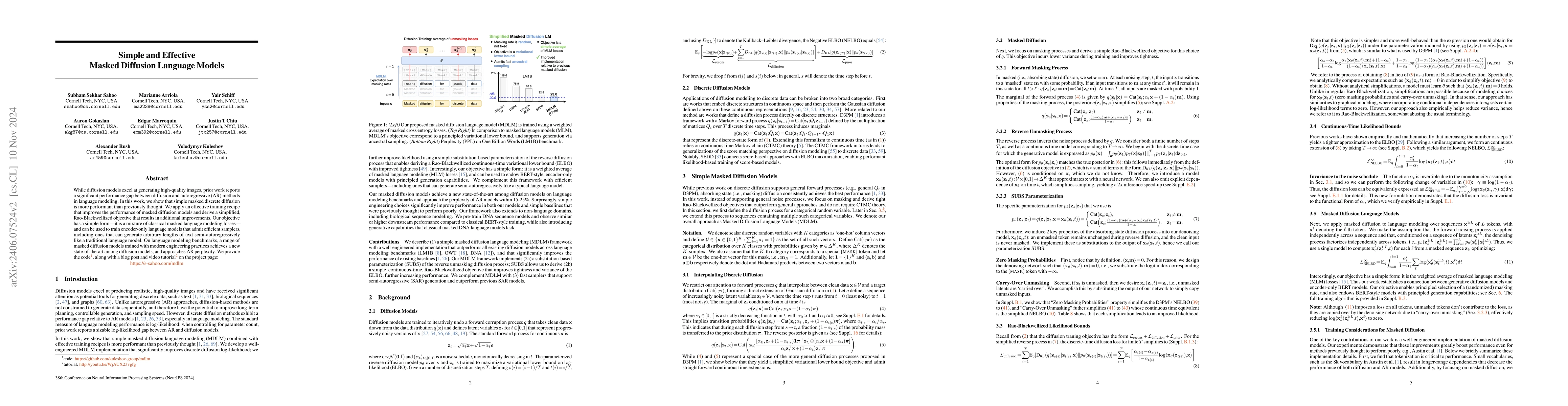 Thumbnail for Simple and Effective Masked Diffusion Language Models