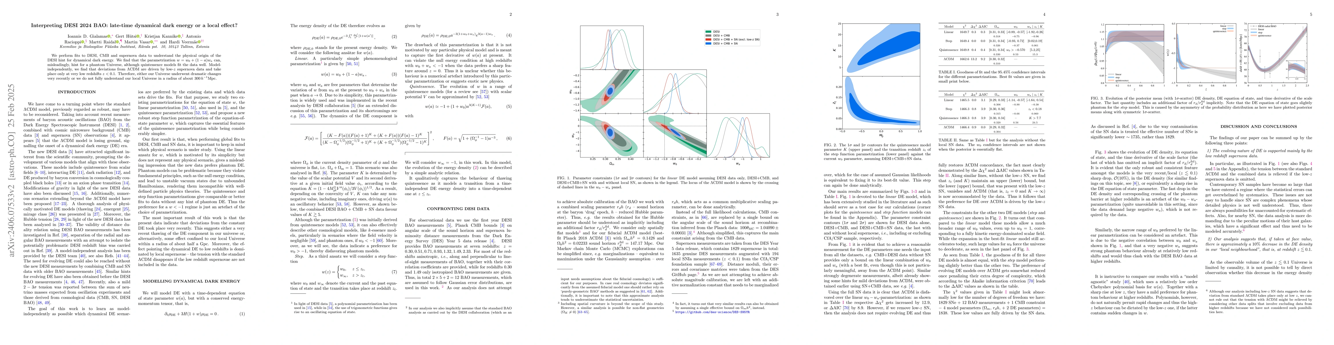 Thumbnail for Interpreting DESI 2024 BAO: late-time dynamical dark energy or a local
  effect?