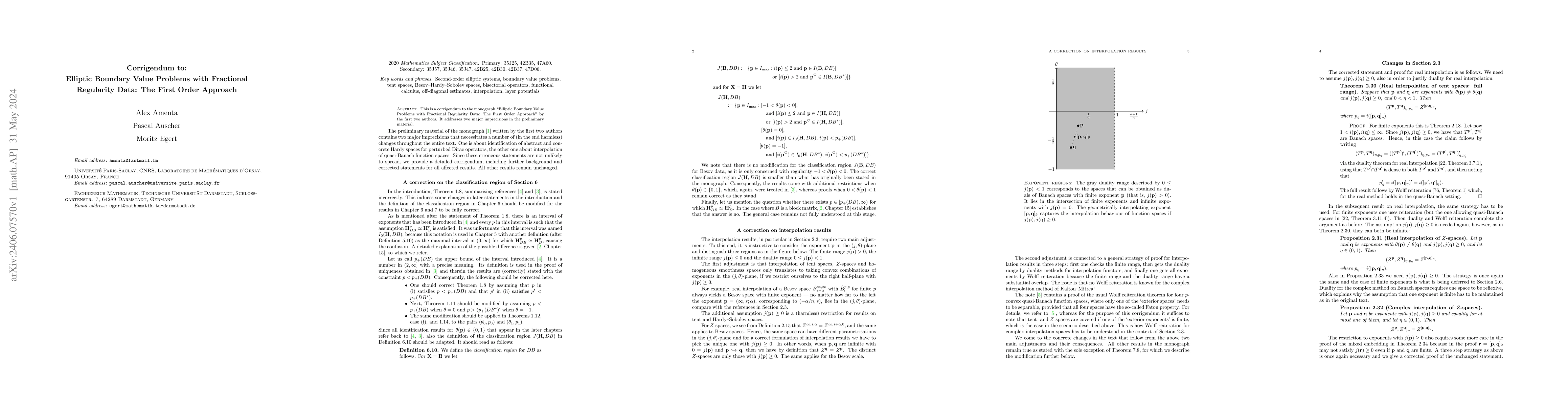Thumbnail for Corrigendum to: Elliptic Boundary Value Problems with Fractional
  Regularity Data: The First Order Approach