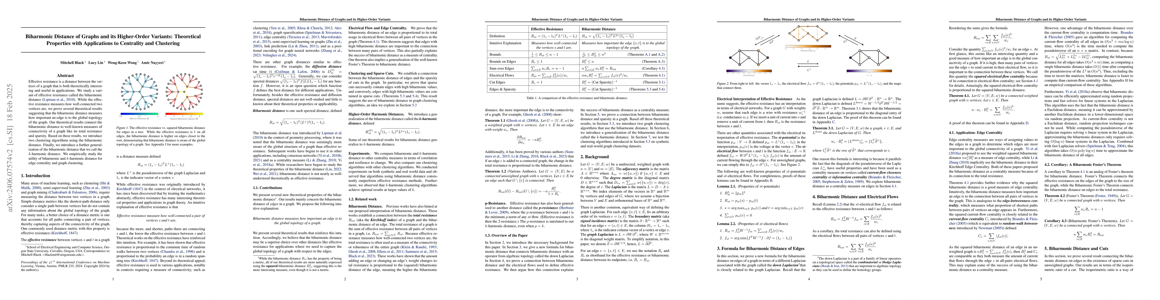Thumbnail for Biharmonic Distance of Graphs and its Higher-Order Variants: Theoretical
  Properties with Applications to Centrality and Clustering