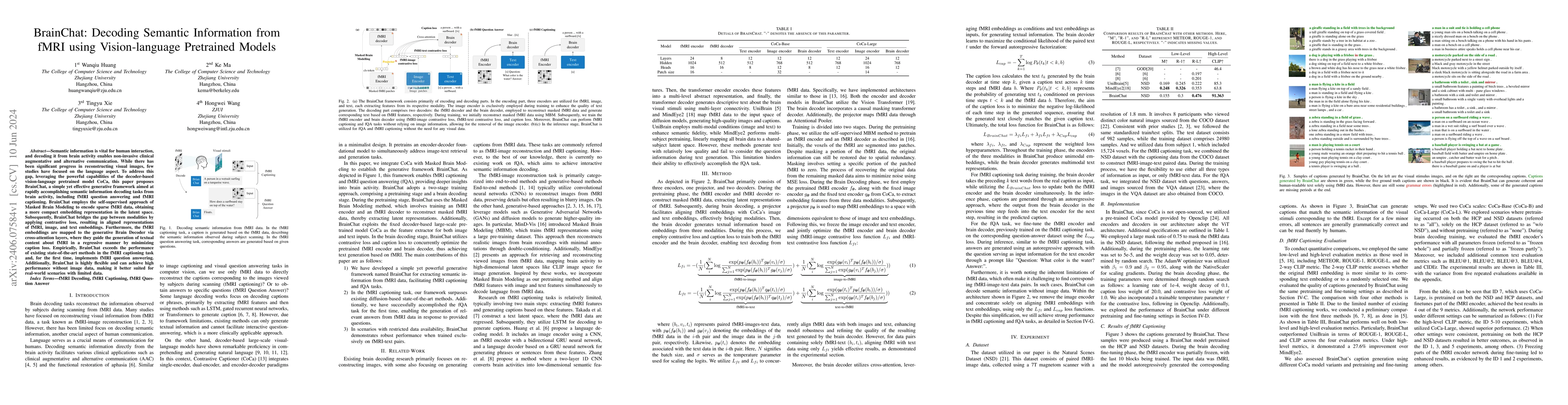 Thumbnail for BrainChat: Decoding Semantic Information from fMRI using Vision-language
  Pretrained Models