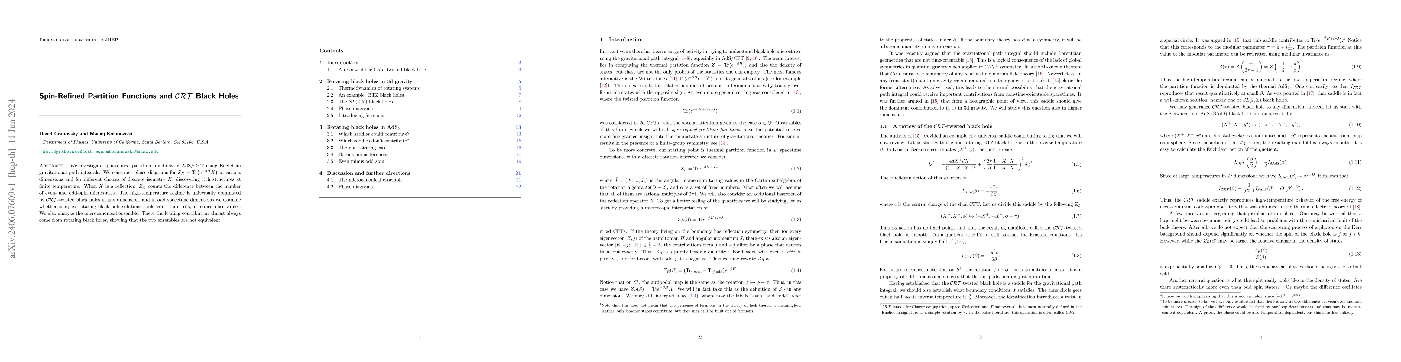 Thumbnail for Spin-Refined Partition Functions and $\mathcal{CRT}$ Black Holes