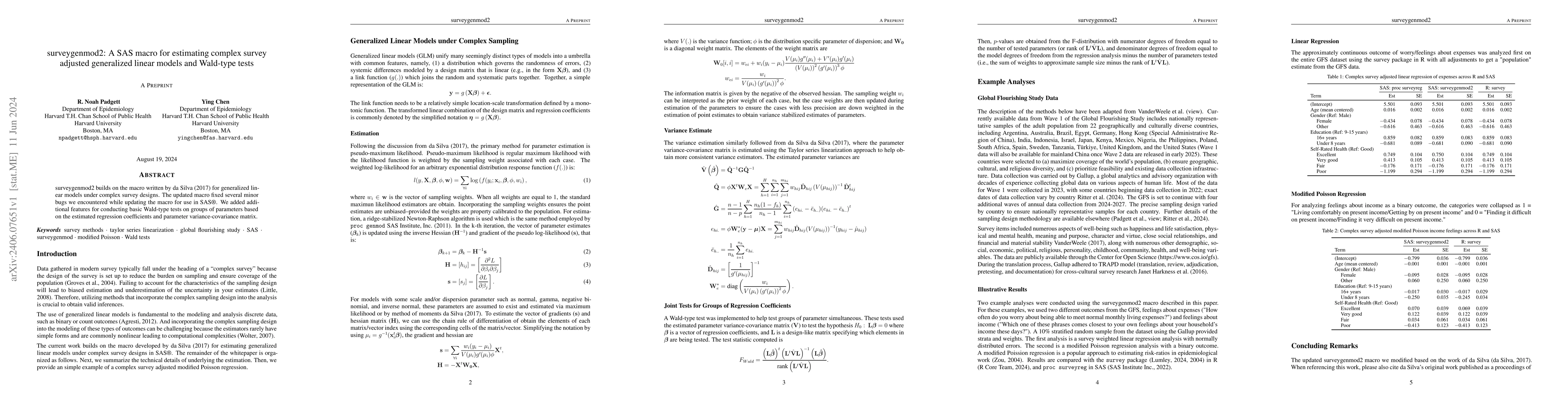 Thumbnail for surveygenmod2: A SAS macro for estimating complex survey adjusted
  generalized linear models and Wald-type tests