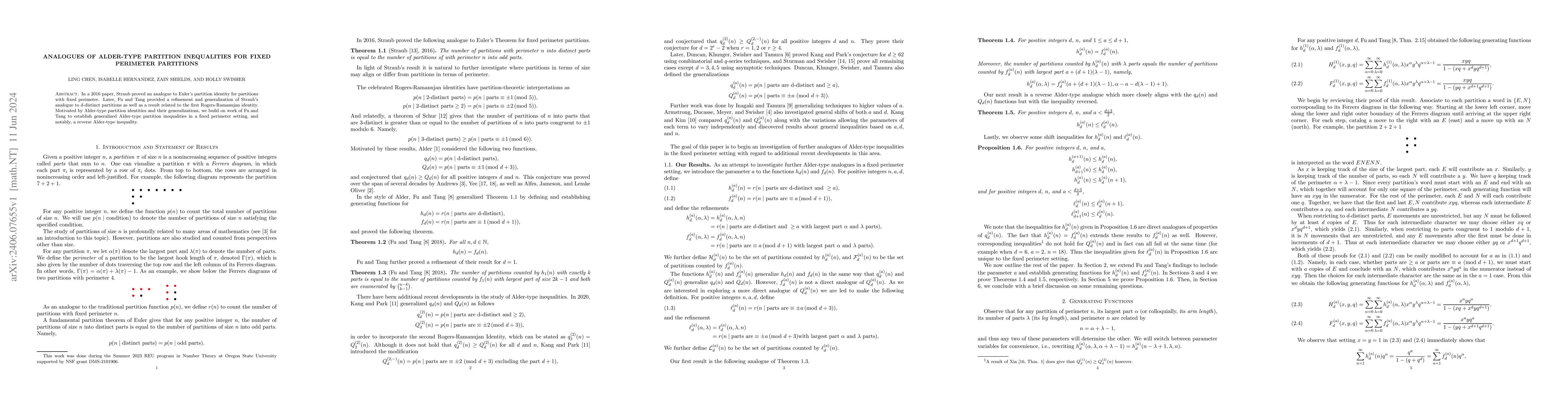 Thumbnail for Analogues of Alder-Type Partition Inequalities for Fixed Perimeter
  Partitions