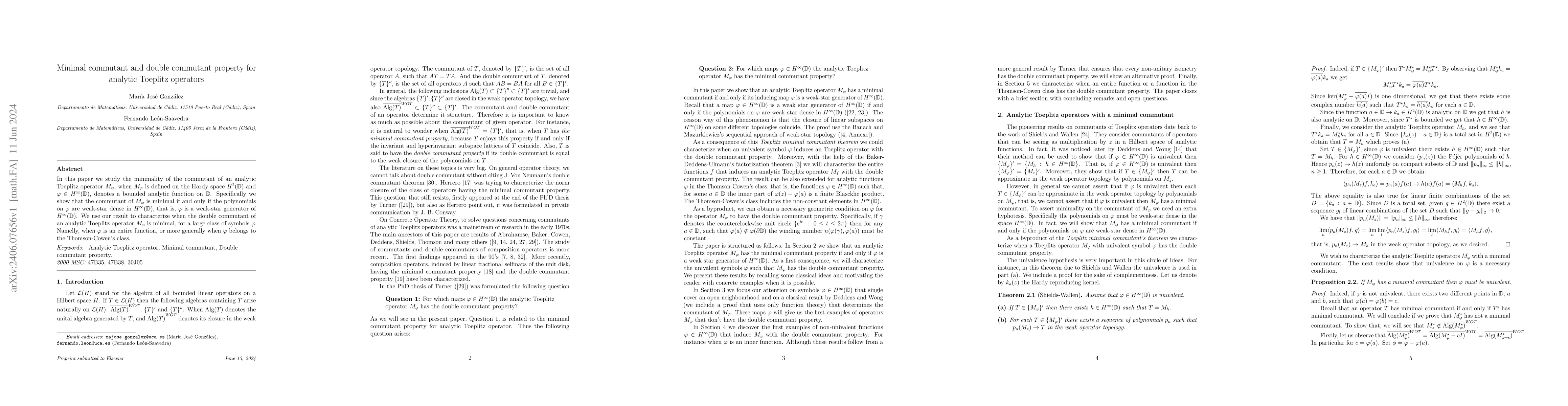 Thumbnail for Minimal commutant and double commutant property for analytic Toeplitz
  operators