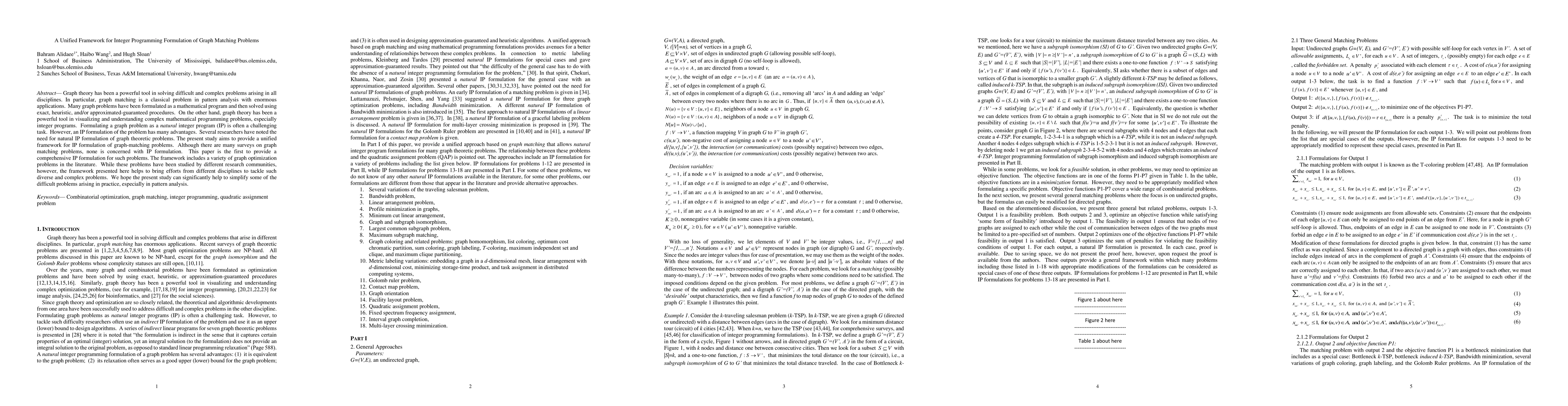Thumbnail for A Unified Framework for Integer Programming Formulation of Graph
  Matching Problems