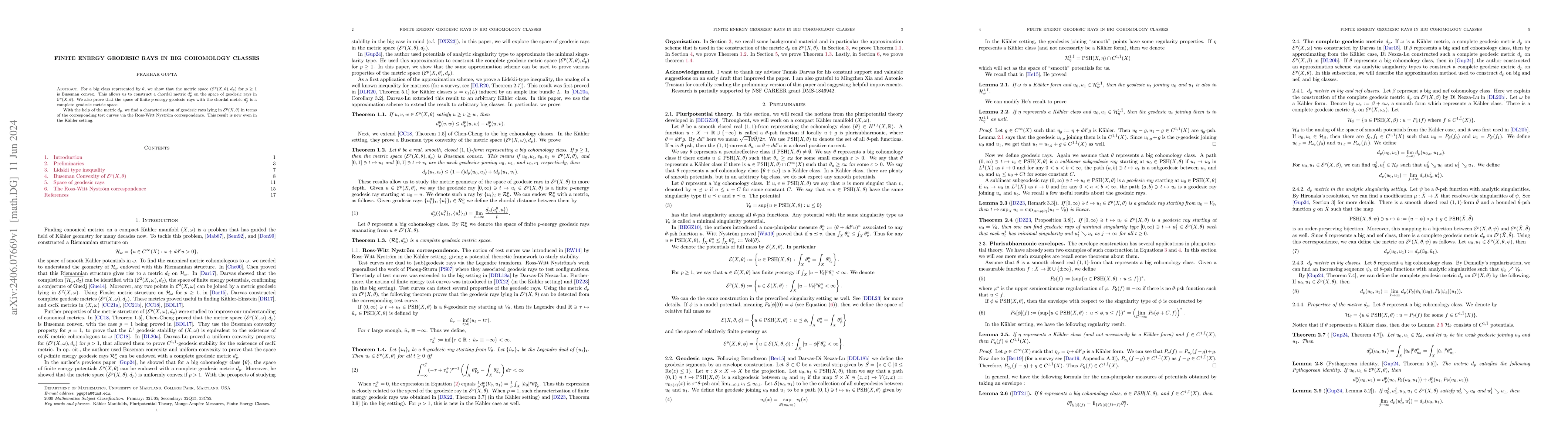 Thumbnail for Finite Energy Geodesic Rays in Big Cohomology Classes