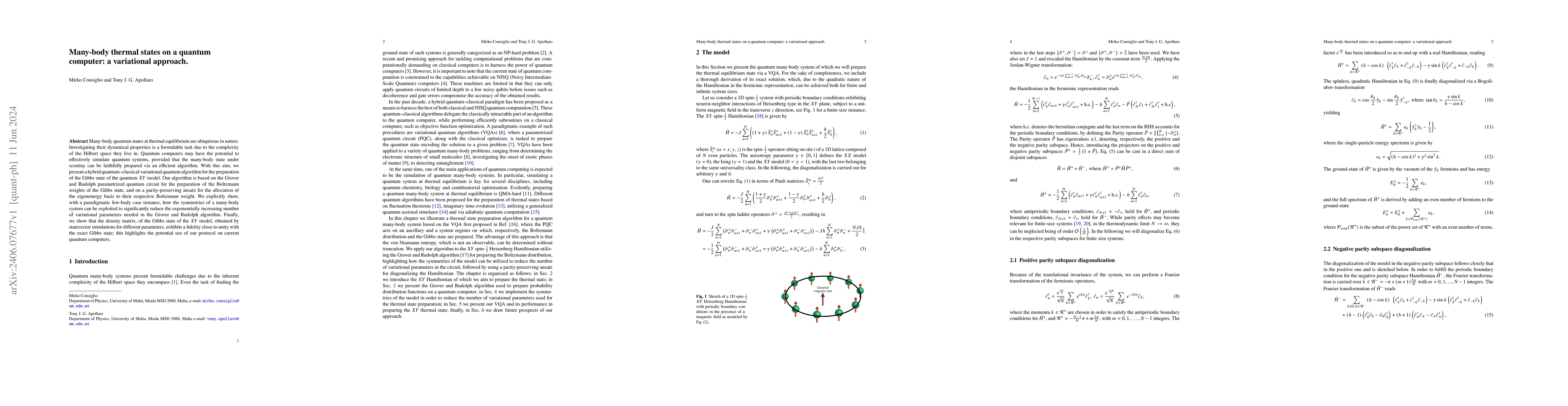 Thumbnail for Many-body thermal states on a quantum computer: a variational approach