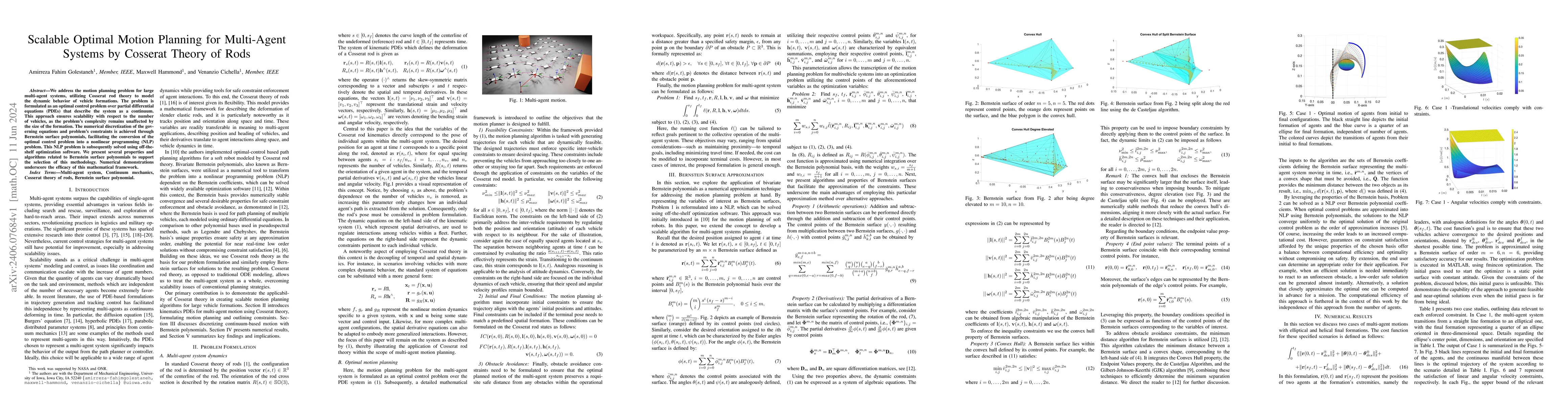 Thumbnail for Scalable Optimal Motion Planning for Multi-Agent Systems by Cosserat
  Theory of Rods