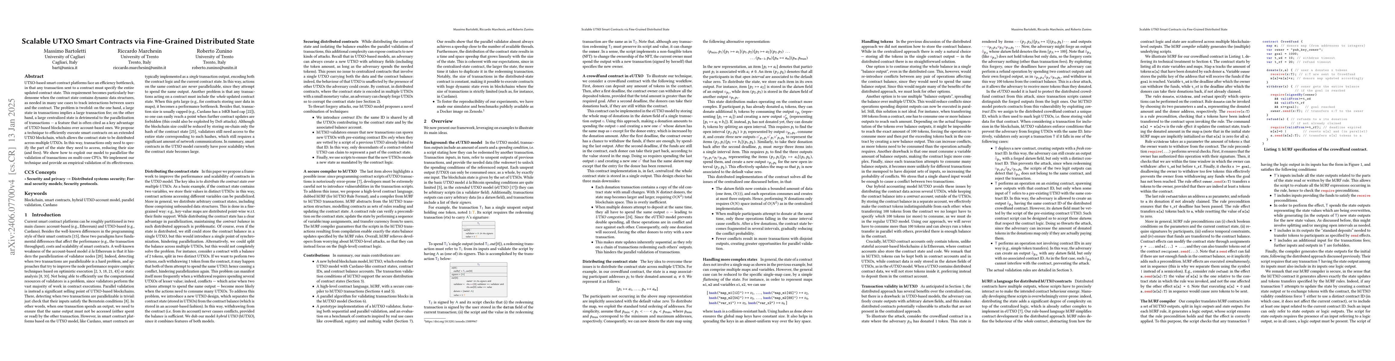 Thumbnail for Scalable UTXO Smart Contracts via Fine-Grained Distributed State