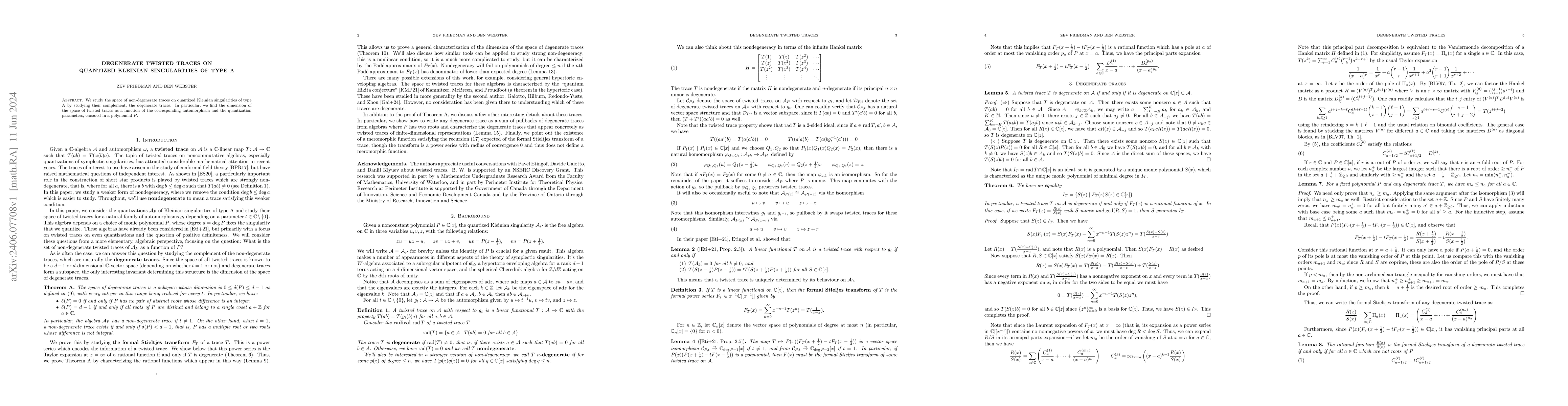 Thumbnail for Degenerate twisted traces on quantized Kleinian singularities of type A