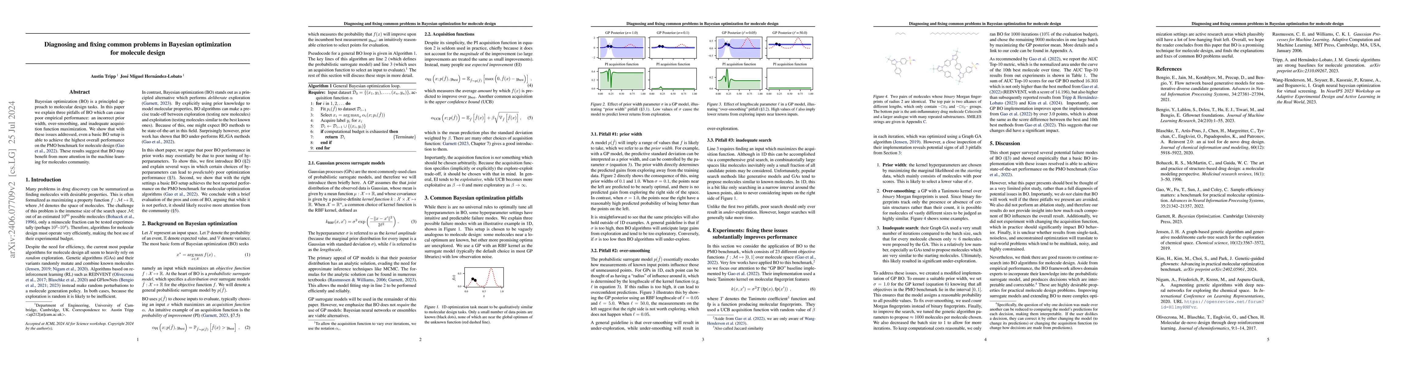 Thumbnail for Diagnosing and fixing common problems in Bayesian optimization for
  molecule design