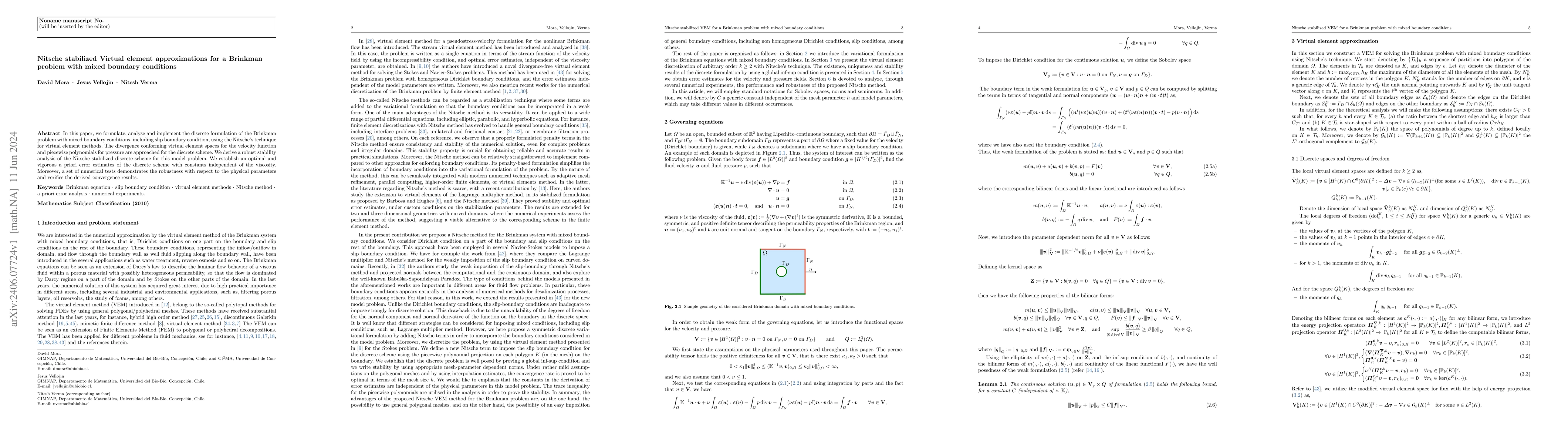 Thumbnail for Nitsche stabilized Virtual element approximations for a Brinkman problem
  with mixed boundary conditions