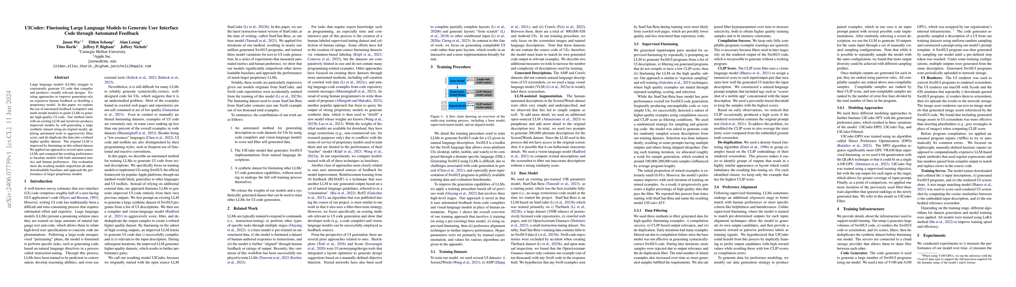 Thumbnail for UICoder: Finetuning Large Language Models to Generate User Interface
  Code through Automated Feedback