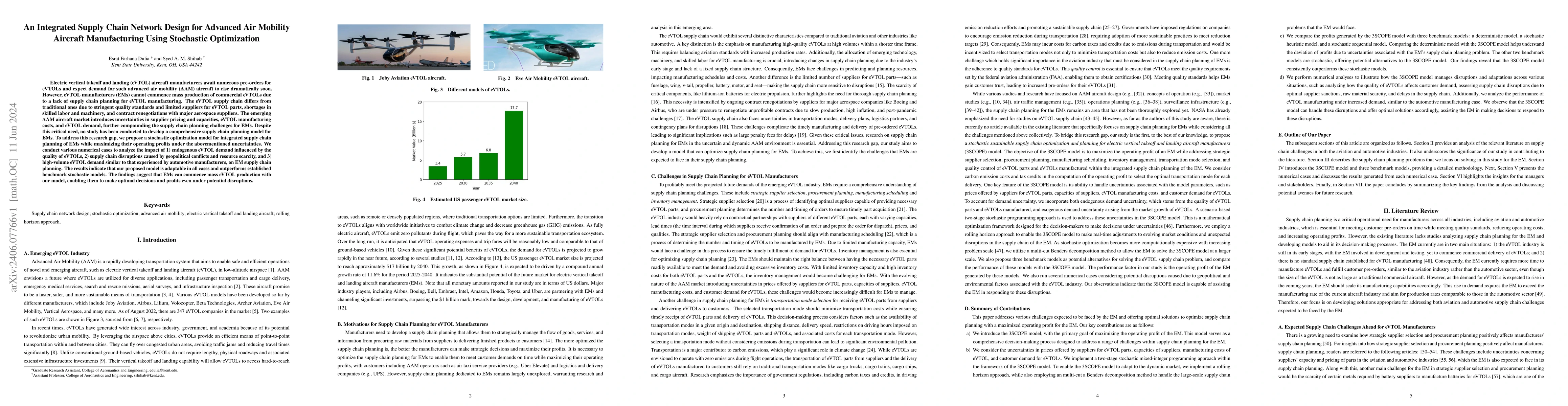 Thumbnail for An Integrated Supply Chain Network Design for Advanced Air Mobility
  Aircraft Manufacturing Using Stochastic Optimization