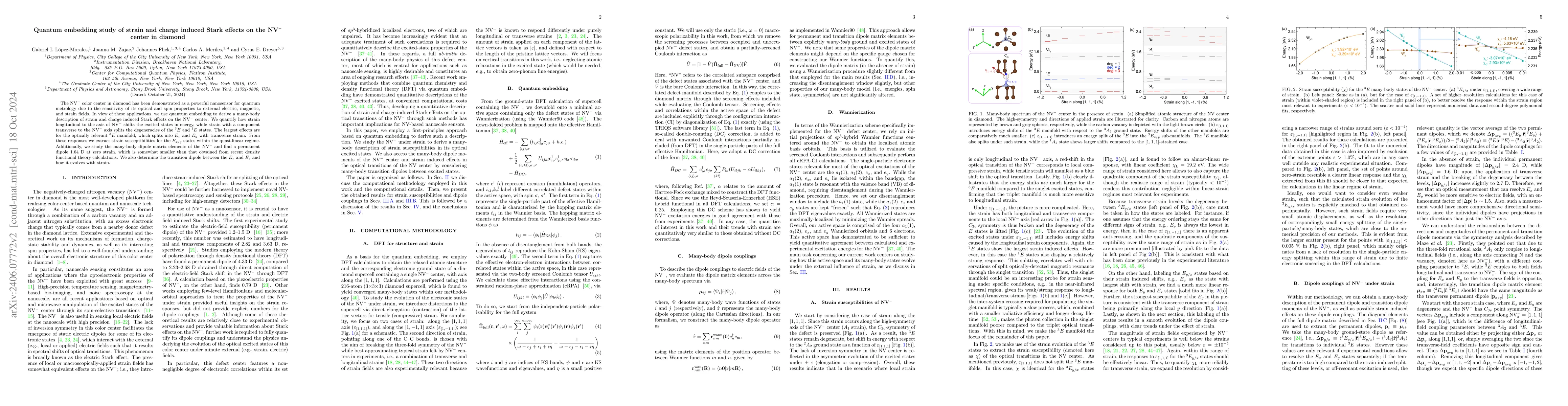 Thumbnail for Quantum embedding study of strain and charge induced Stark effects on
  the NV$^{-}$ center in diamond