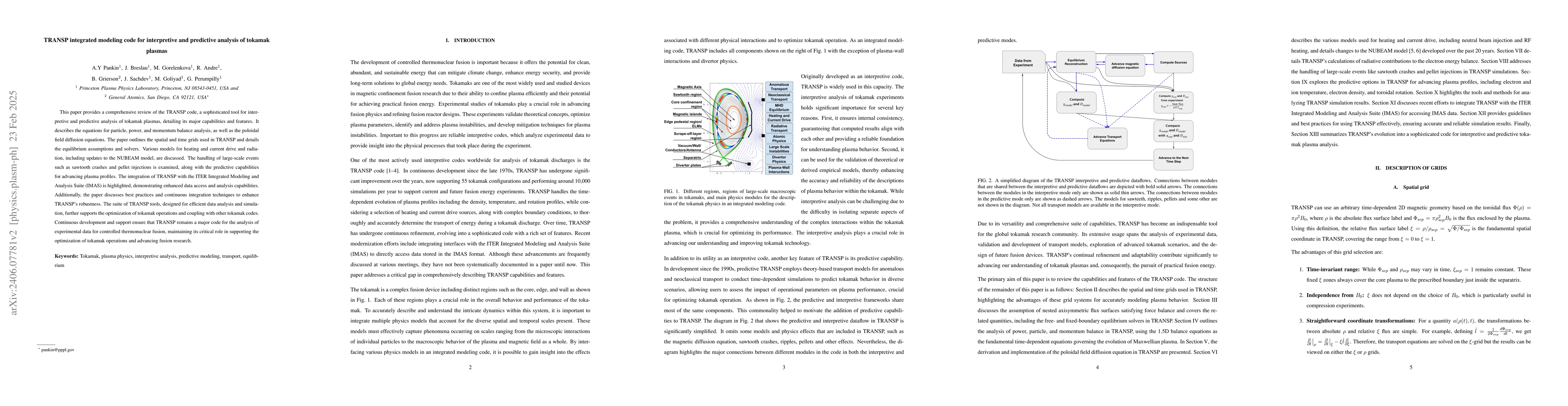 Thumbnail for TRANSP integrated modeling code for interpretive and predictive analysis
  of tokamak plasmas