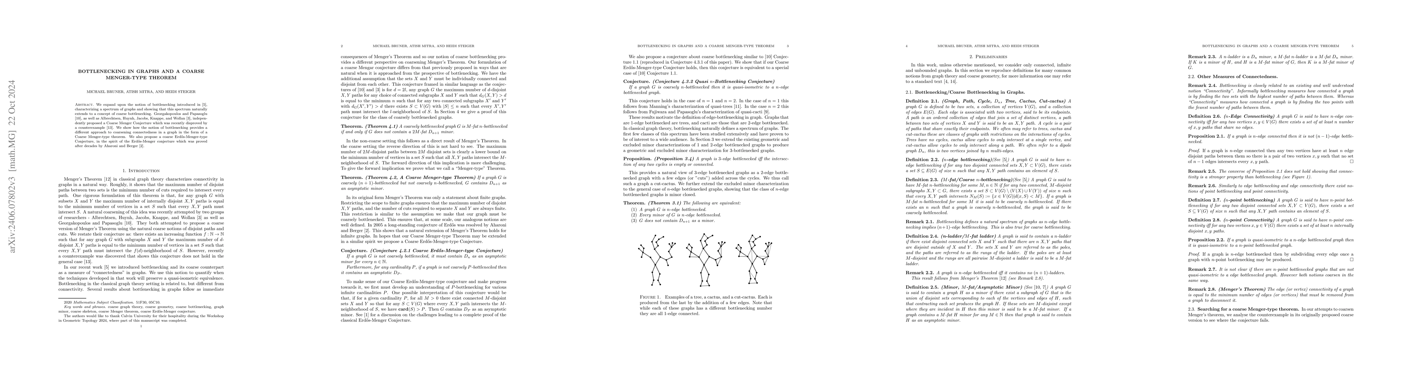 Thumbnail for Bottlenecking in graphs and a coarse Menger-type theorem