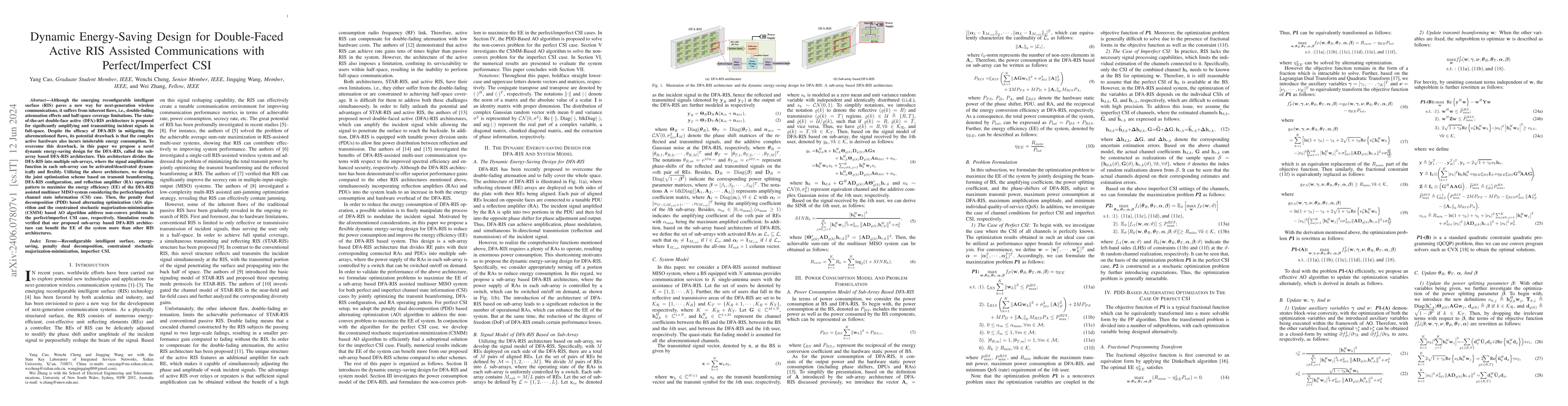 Thumbnail for Dynamic Energy-Saving Design for Double-Faced Active RIS Assisted
  Communications with Perfect/Imperfect CSI