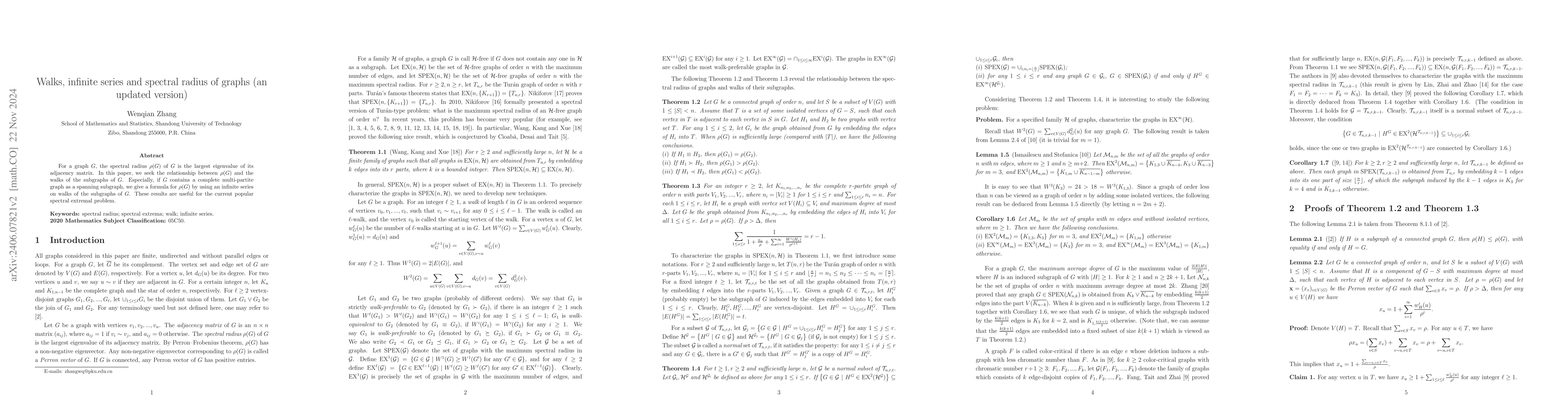 Thumbnail for Walks, infinite series and spectral radius of graphs