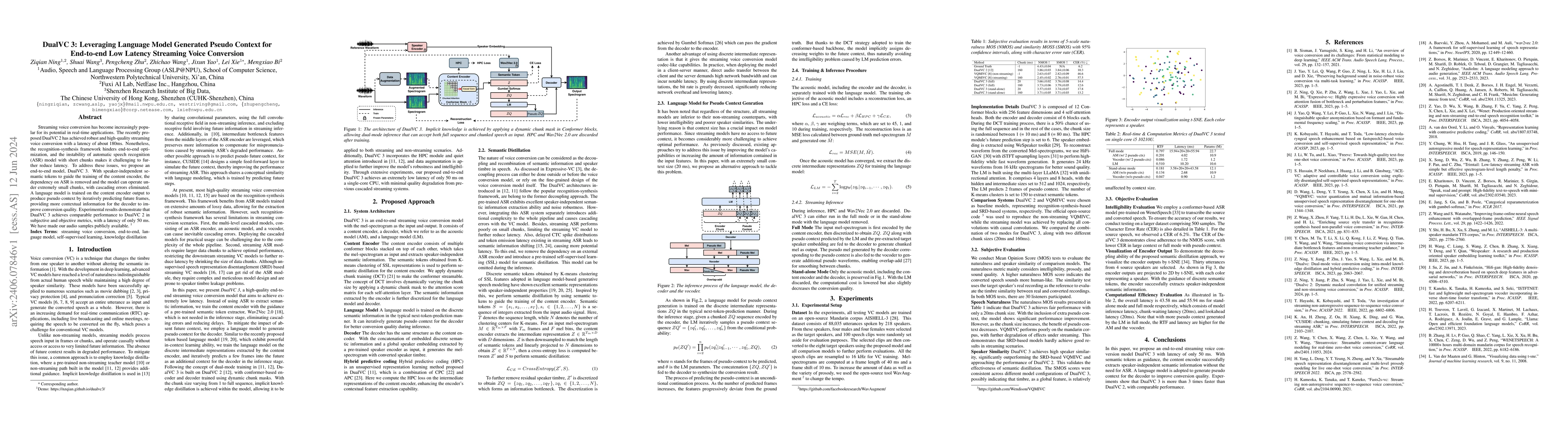 Thumbnail for DualVC 3: Leveraging Language Model Generated Pseudo Context for
  End-to-end Low Latency Streaming Voice Conversion