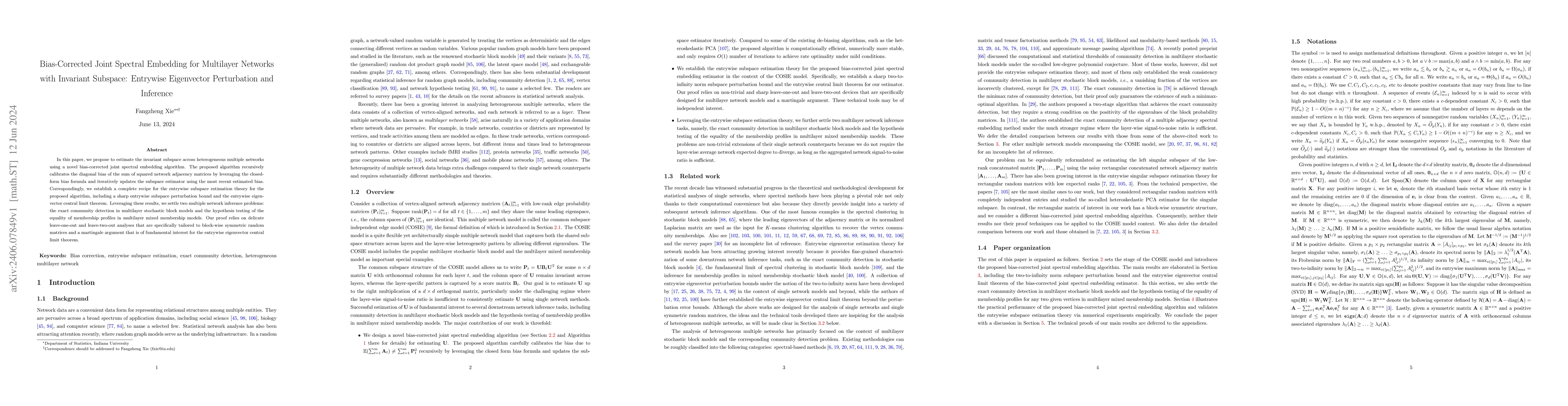 Thumbnail for Bias-Corrected Joint Spectral Embedding for Multilayer Networks with
  Invariant Subspace: Entrywise Eigenvector Perturbation and Inference