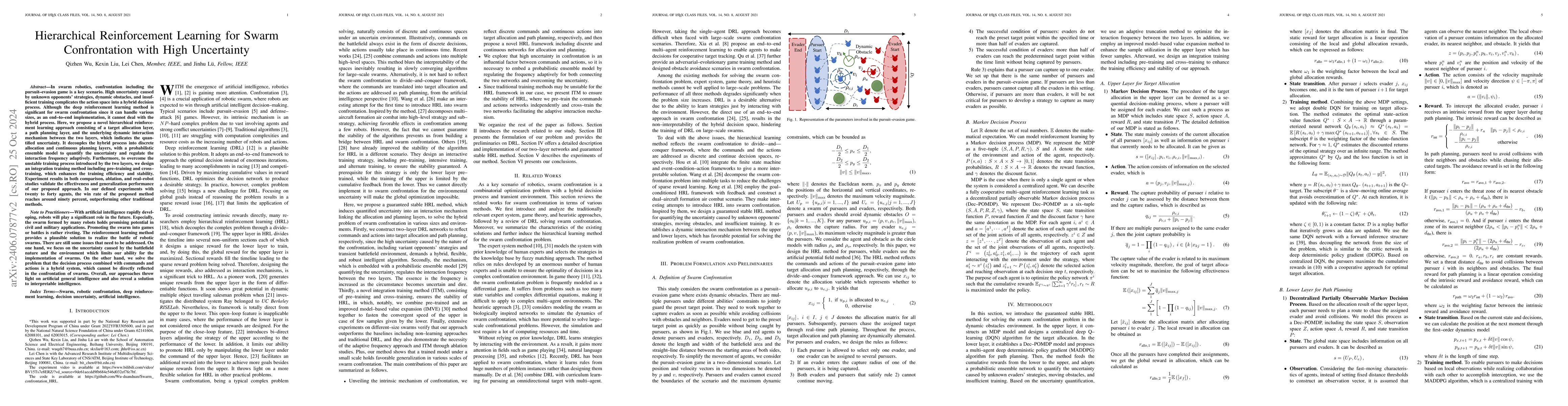 Thumbnail for Hierarchical Reinforcement Learning for Swarm Confrontation with High
  Uncertainty