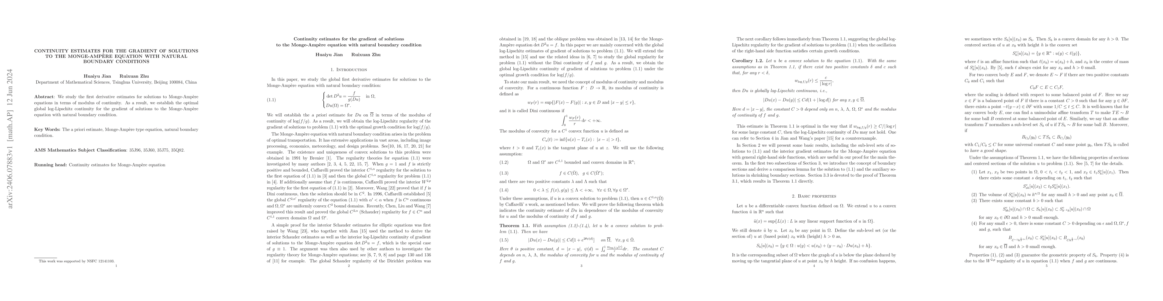 Thumbnail for Continuity estimates for the gradient of solutions to the Monge-Amp\`ere
  equation with nature boundary conditions