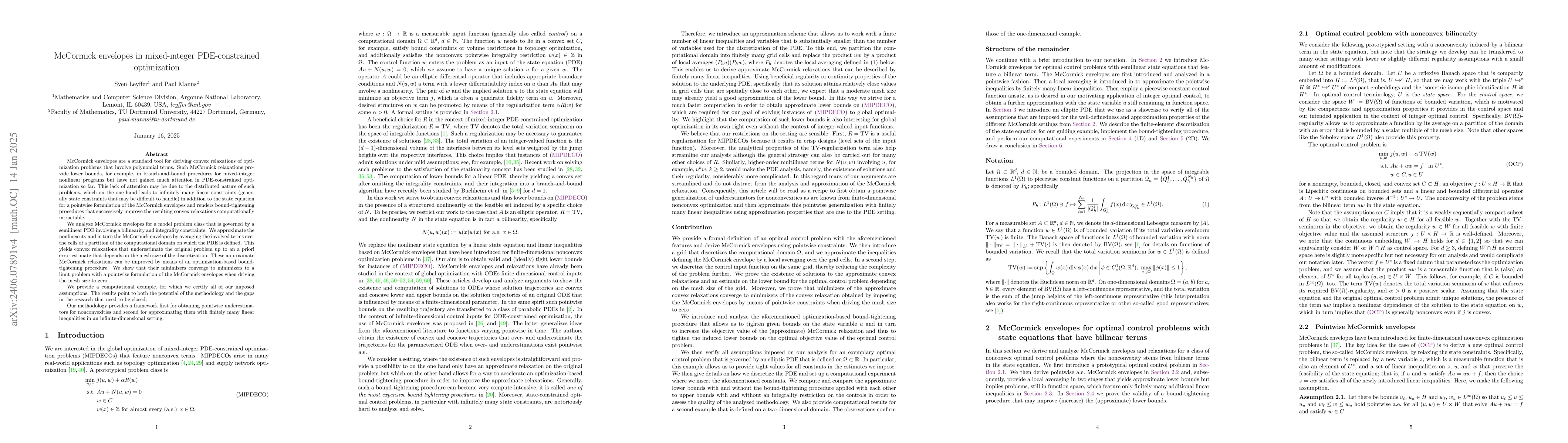 Thumbnail for McCormick envelopes in mixed-integer PDE-constrained optimization